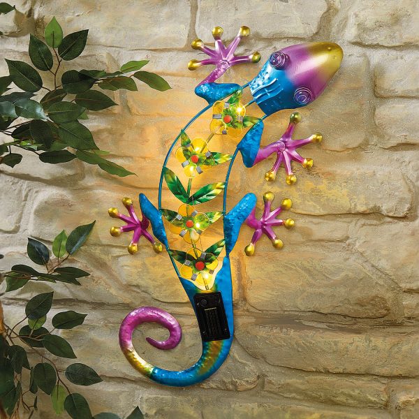 Solar Wall Art (Gecko Design) H56 xW26 xD5.5cm, 4 glass-effect warm white LEDs