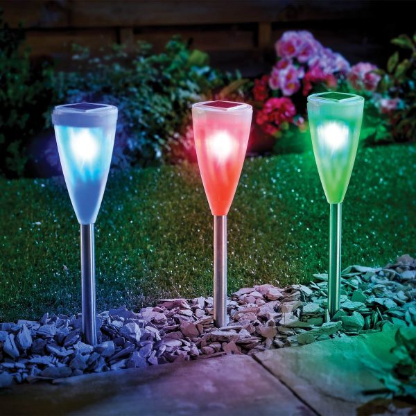 Colour Changing Solar Stake Lights H35cm. Dia.6.5cm.