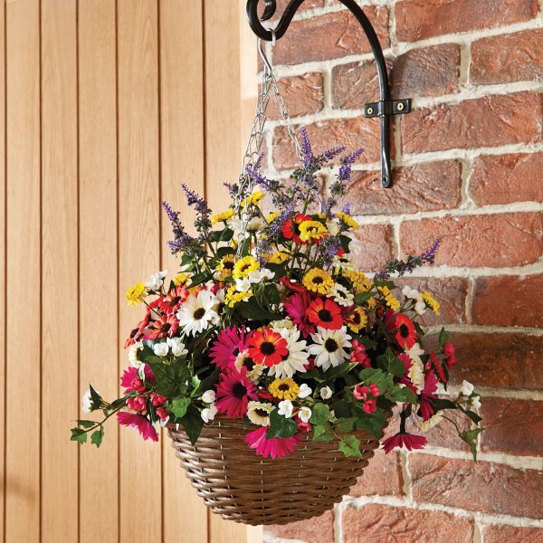 Artificial Hanging Basket – Dia. 42cm. L60cm, Mix of Hyssops, Asters and Ivy