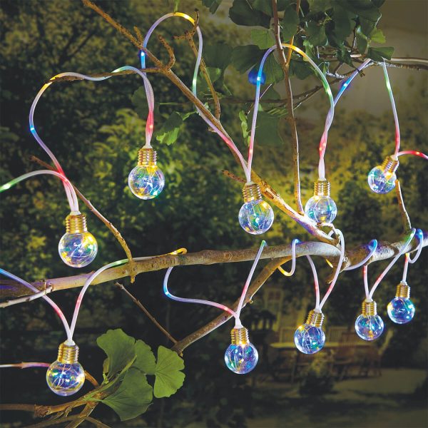 Multicoloured Solar Bulb String Lights, L500cm, 8 Light Settings, No Mains Electricity Required