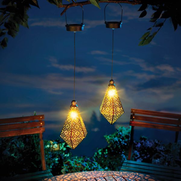 Set of 2 Hangable Solar Lights (Moroccan Style) H62 x W13 x D13cm