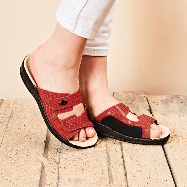 Red 6 Stretch Touch Fasten Mules