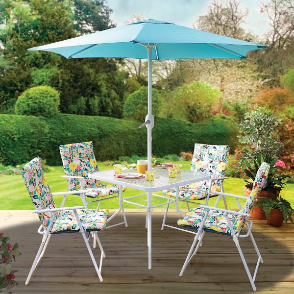 6Pc Summer Meadow Table And Chair Set With Parasol