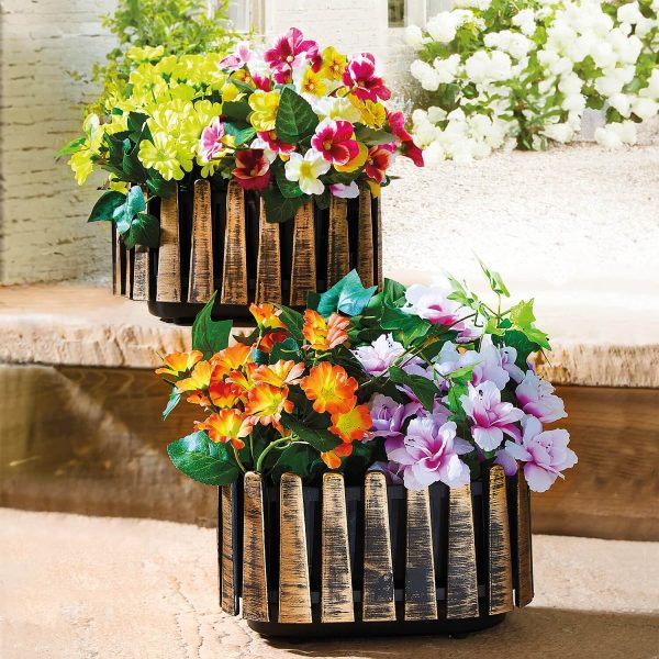 Bronze-Effect Slatted Planter