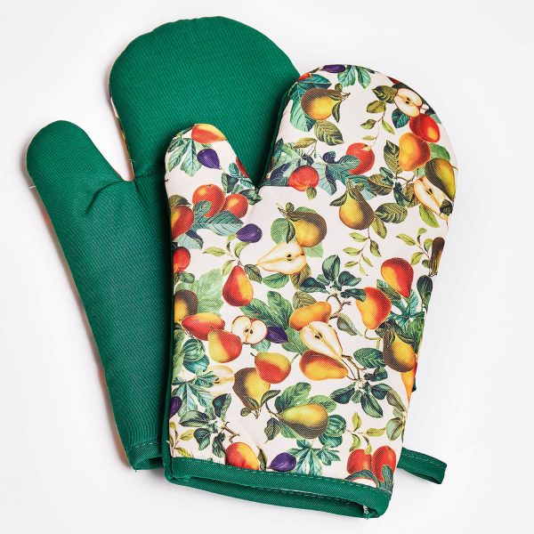 Oven Mitt Gloves (Autumn Fruits Design) L28 xW18cm, Made From Easy-Care Polyester, Matching Apron and Tablecloths Also Available