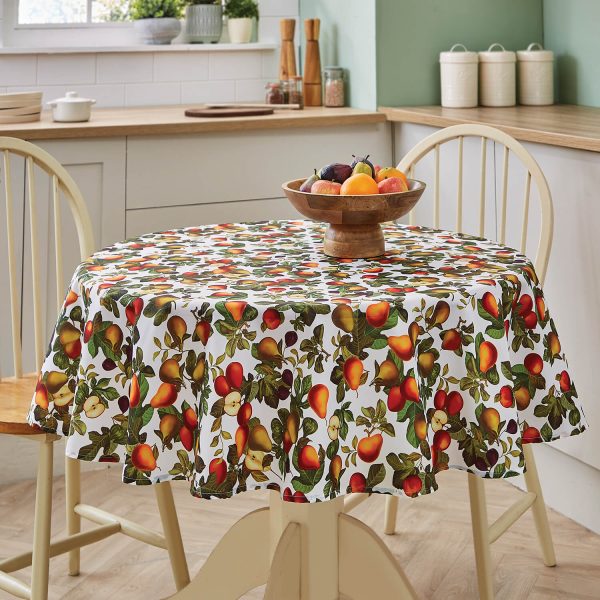 Round Tablecloth (Autumn Fruits Design) Dia.140cm, 100% Easy-Care Polyester, Wash at 30°C