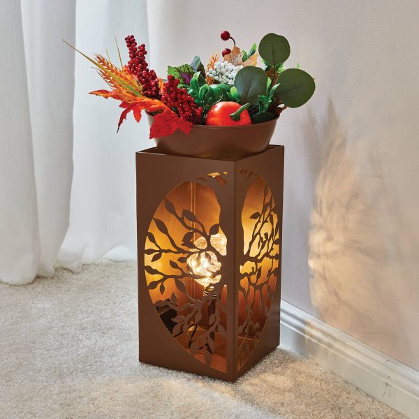 Planter Bowl with LED Pillar H39 xW15 xD15cm. Bowl Dia. 25cm, Made from Metal/plastic