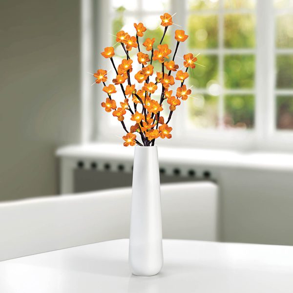 Flower Vase Lights H48cm, Battery-Operated Branch With 20 LED Light Up Orange Flowers