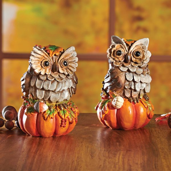 Set of 2 Owl Ornaments H9.5cm Each, Made From Weatherproof Polyresin