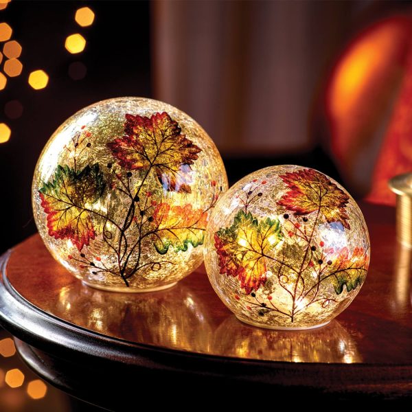 Set Of 2 Autumn Leaves Led Globe Lights