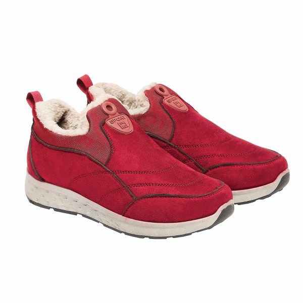 Burgundy 8 Fleece Lined Slip On Trainers