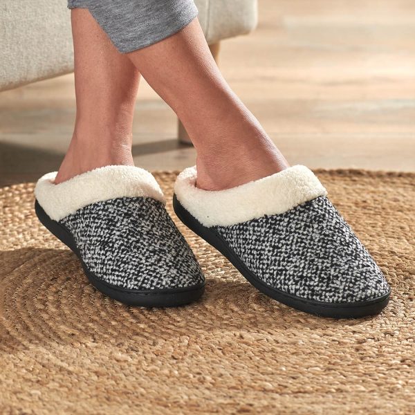 Women’s Washable Slippers, Grey, Size 5-6, Memory Foam Insole, Non-Slip Rubber Sole