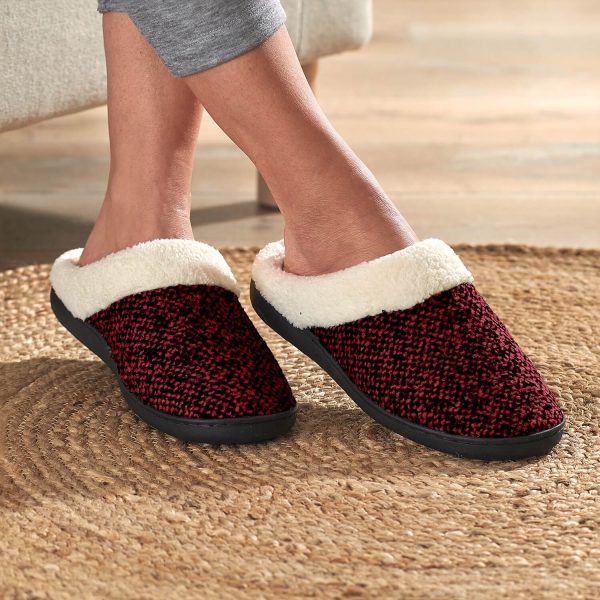 Women’s Washable Slippers, Red, Size 5-6, Memory Foam Insole, Non-Slip Rubber Sole