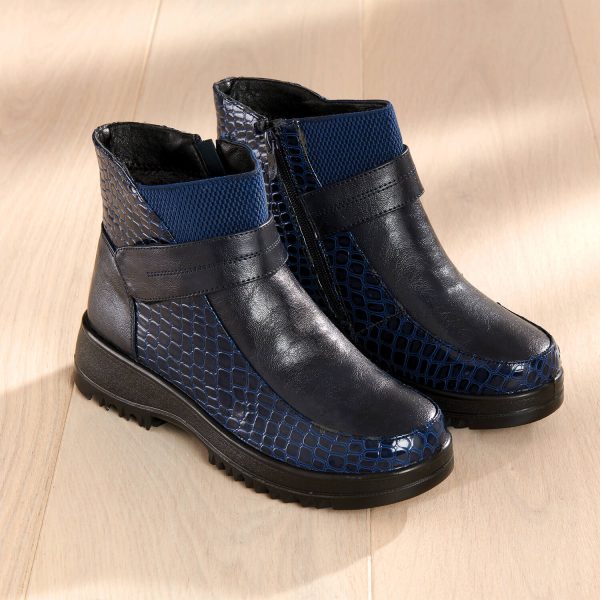 Navy 7 Mock Croc Ankle Boot