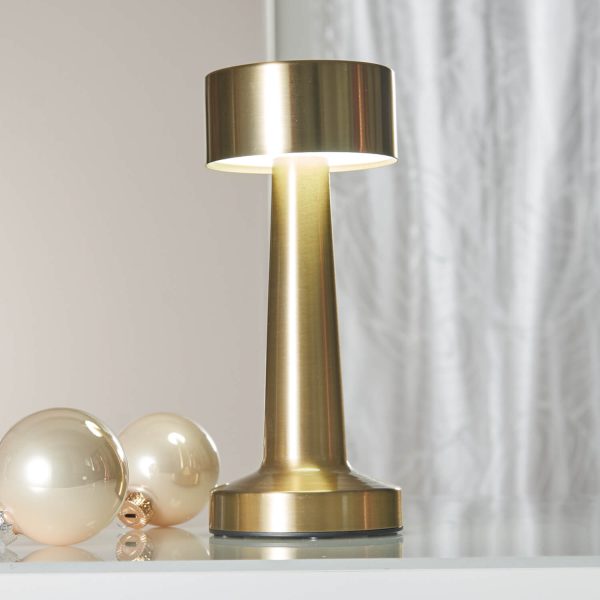 Rechargeable Table Lamp (Gold), H21cm, Dia. 9cm, Includes USB Port and Charger