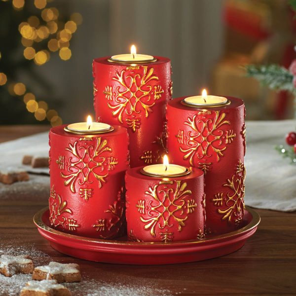 Set of 4 Red/Gold Candle Holders