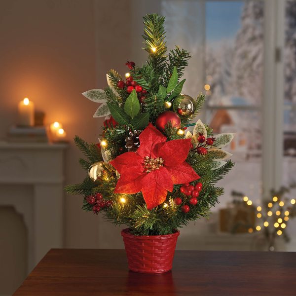 Pre Lit Poinsettia Tree 60Cm 20 Leds