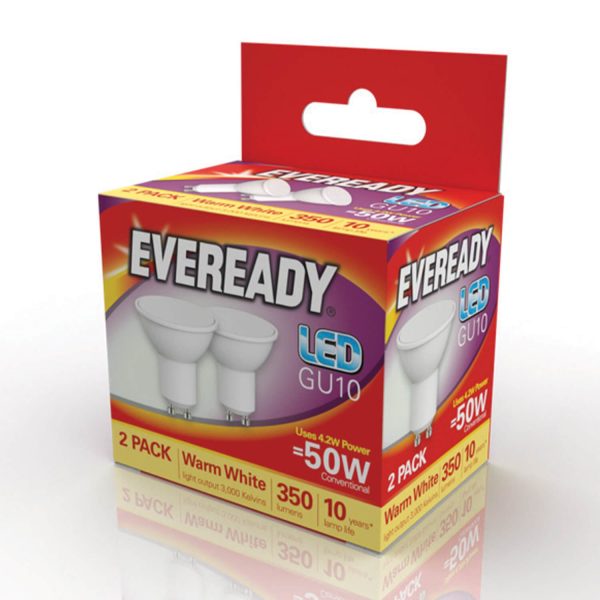 2 Pack Eveready 50W Led Spotlight Ww Gu10