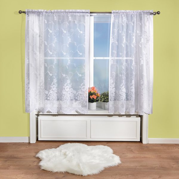 Pair Lace Curtains With Ribbon Tie