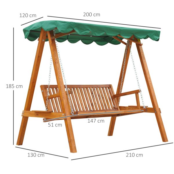 Outsunny Waterproof 3-Seater Wooden Garden Swing Chair Seat Bench, Green   Aosom UK - Image 3