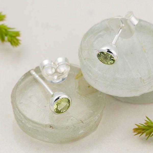 August Birthstone Stud Earrings (Peridot) - Image 2