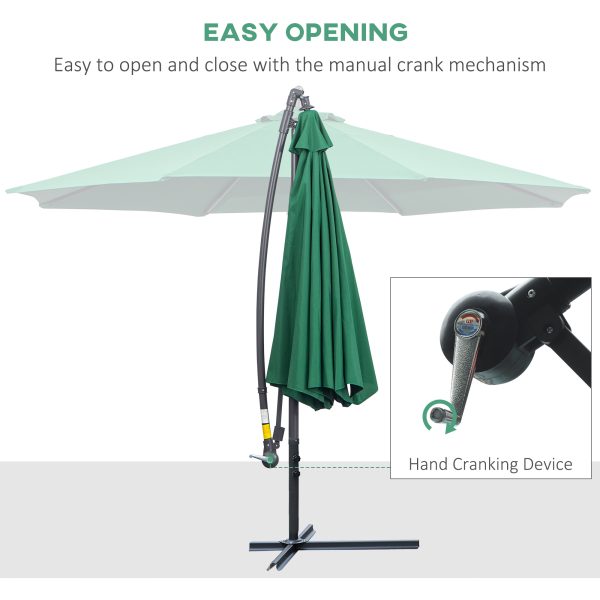 Outsunny Waterproof Banana Cantilever Parasol: 3m Hanging Umbrella with Crank & Cross Base, Outdoor Sun Shelter, Verdant Green   Aosom UK - Image 4