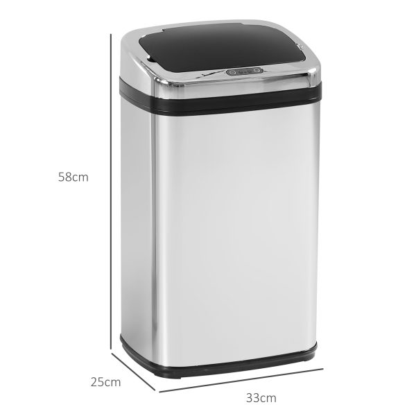 HOMCOM 30L Stainless Steel Motion Sensor Lid Bin - Silver Tone   Aosom UK - Image 3