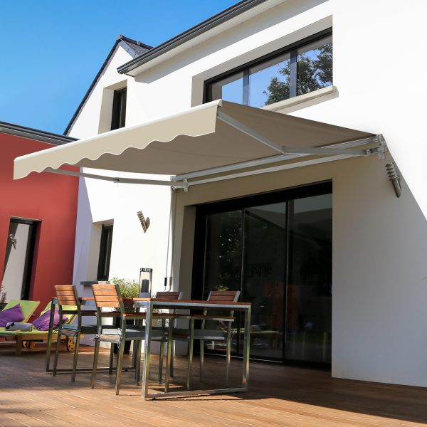 Outsunny 2.5x2 m Manual Retractable Awning-Beige Canopy/White Frame - Image 2