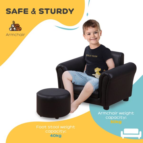 HOMCOM Toddler Chair Single Seater Kids Sofa Set, 54 x 42 x 41cm, Kids Sofa with Stool, Black   Aosom UK - Image 5