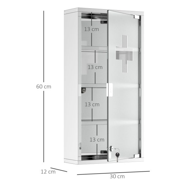 HOMCOM Wall-Mounted Medicine Cabinet: 4 Tier Lockable Glass Door, Stainless Steel Shelving Unit, 60Hx30Wx12D(cm)   Aosom UK - Image 3