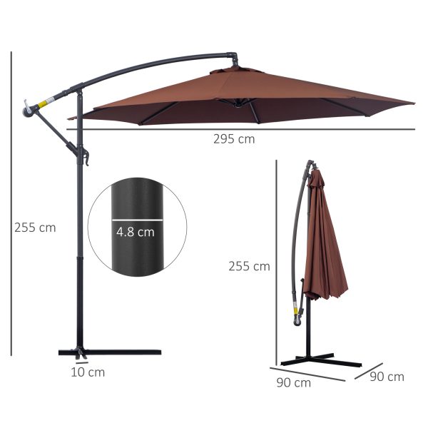 Outsunny Waterproof 3m Hanging Cantilever Umbrella: Adjustable Angle & UV Protection, Coffee Hue   Aosom UK - Image 3