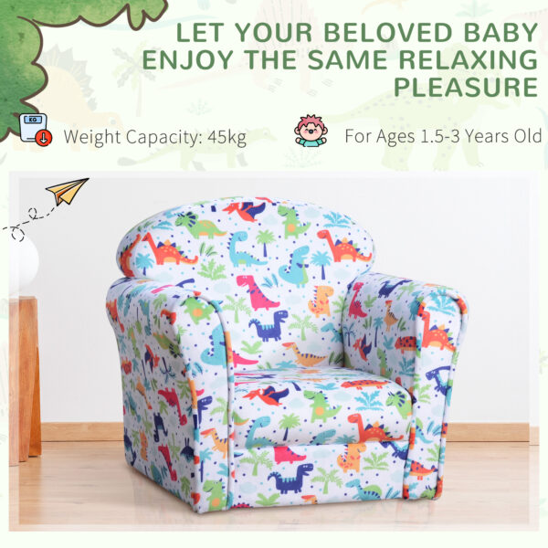 HOMCOM Children Armchair Kids Sofa Tub Chair Seat Cartoon Dinosaur Pattern Bedroom Flannel Wooden Frame Non-slip Playroom Seater   Aosom UK - Image 7