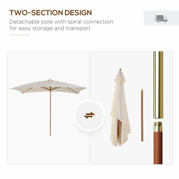 Outsunny 3x2m Wooden Patio Parasol Umbrella-Cream - Image 4