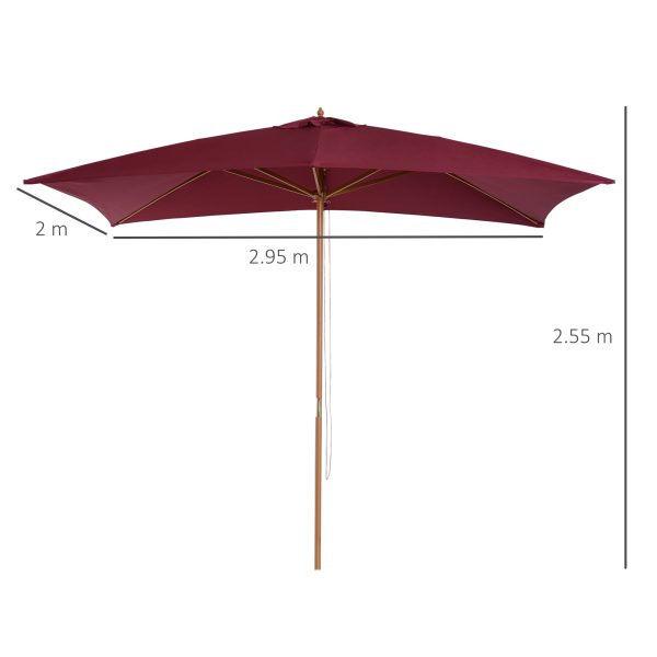 Outsunny Waterproof Wooden Garden Parasol, 3m x 2m Sun Shade Patio Umbrella, Outdoor Canopy, Wine Red   Aosom UK - Image 3