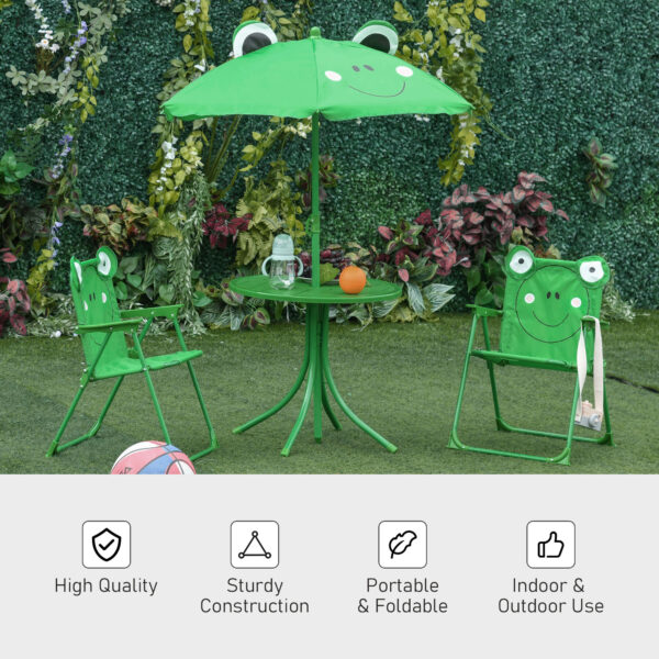 Outsunny Kids Folding Picnic Table and Chair Set Frog Pattern with Removable & Height Adjustable Sun Umbrella, Green - Image 5