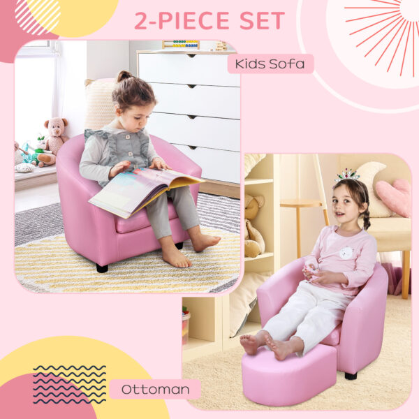 HOMCOM Children's Mini Sofa with Footstool, Thick Padding, Anti-slip Feet, 30 x 28 x 21cm, Pink   Aosom UK - Image 4