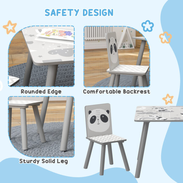 ZONEKIZ Kids Table and Chair Set, Toddler Table with 2 Chairs, Toddler Furniture Set, for Ages 3-8 Years - Grey   Aosom UK - Image 5