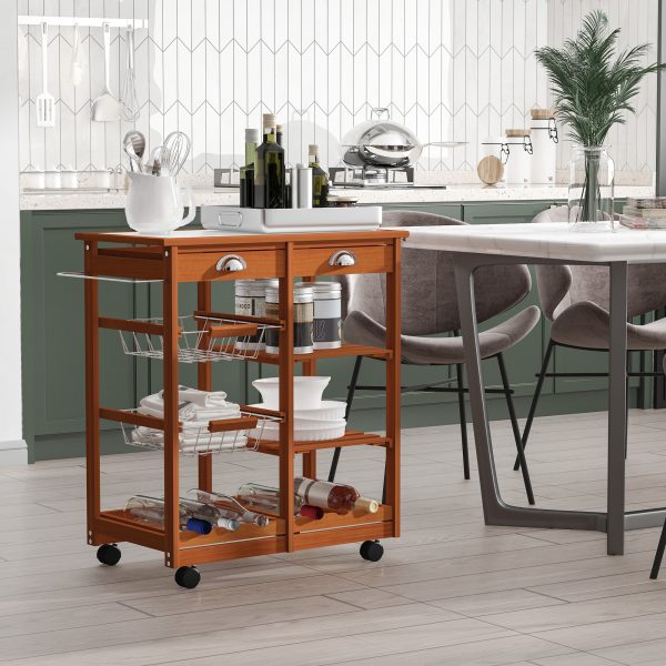 Homcom Wooden Kitchen Trolley Cart Drawers, 3 Shelves - Image 2