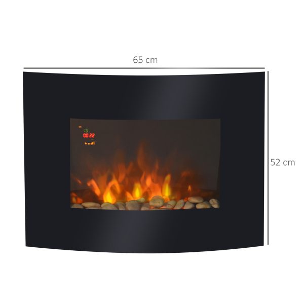 HOMCOM LED Curved Glass Electric Wall Mounted Fire Place, 900/1800W - Image 3