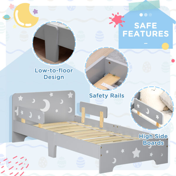 ZONEKIZ Kids Toddler Bed with Star & Moon Patterns, Safety Side Rails Slats, Kids Bedroom Furniture for 3-6 Years Old, Grey, 143 x 76 x 49 cm - Image 5