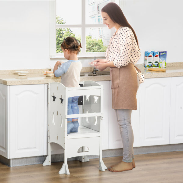 HOMCOM Kids Step Stool Toddler Kitchen Stool with Blackboard Lockable Handrail for Kids Kitchen Counter White   Aosom UK - Image 2