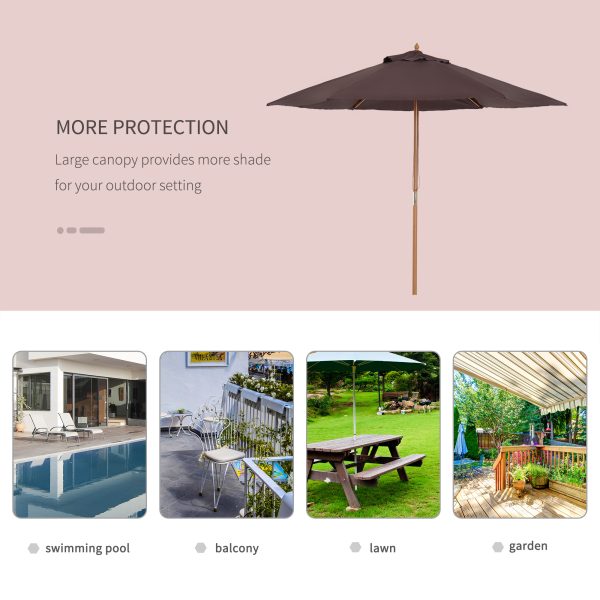 Outsunny Elegant Wooden Garden Parasol: 2.5m Patio Sunshade with UV Protection, Coffee Hue   Aosom UK - Image 6