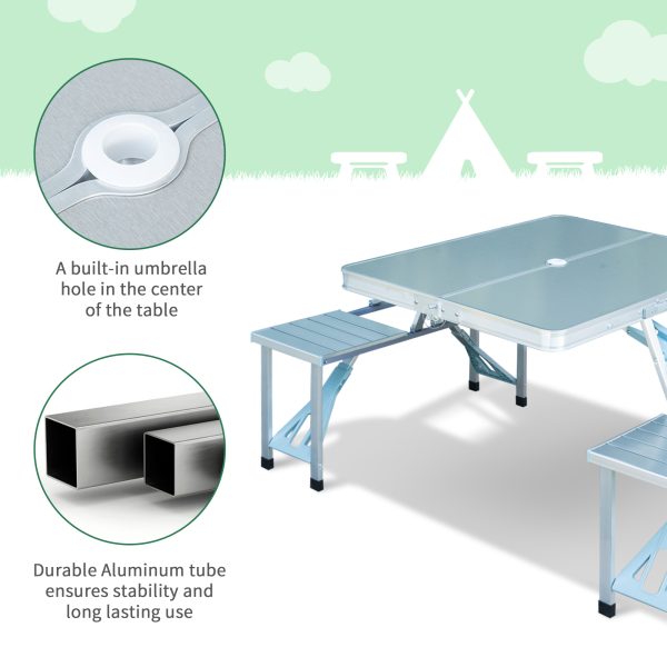 Outsunny Folding Camping Table and Chairs Set, Portable Picnic Table with Stools, Aluminium Outdoor Garden BBQ Party Field Kitchen - Image 4