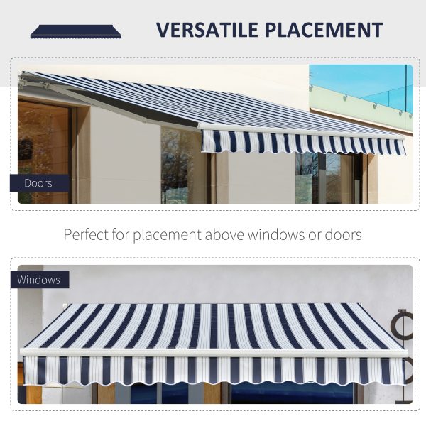 Outsunny Garden Patio Manual Retractable Awning Canopy Sun Shade Shelter, 3m x 2.5m-Blue/White - Image 5