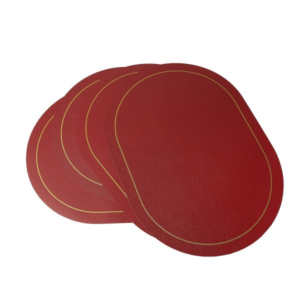 Set Of 4 Burgundy Placemats With Gold Detail