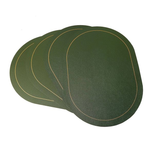 Set Of 4 Green Placemats With Gold Detail