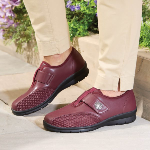 Burgundy-7-Ladies-Touch-Fasten-Comfort-Shoes