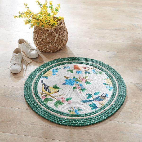 Braided Round Rooster Bird Design Rug