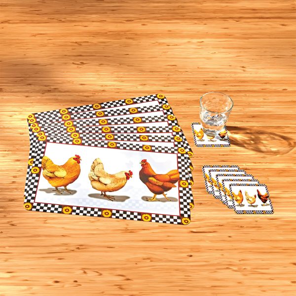 Set Of 12 Pcs Cockerel Placemats & Coasters