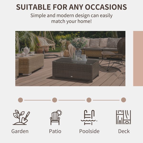 Outsunny Rattan Garden Furniture Coffee Table Patio Tempered Glass (Mixed Brown)   Aosom UK - Image 6